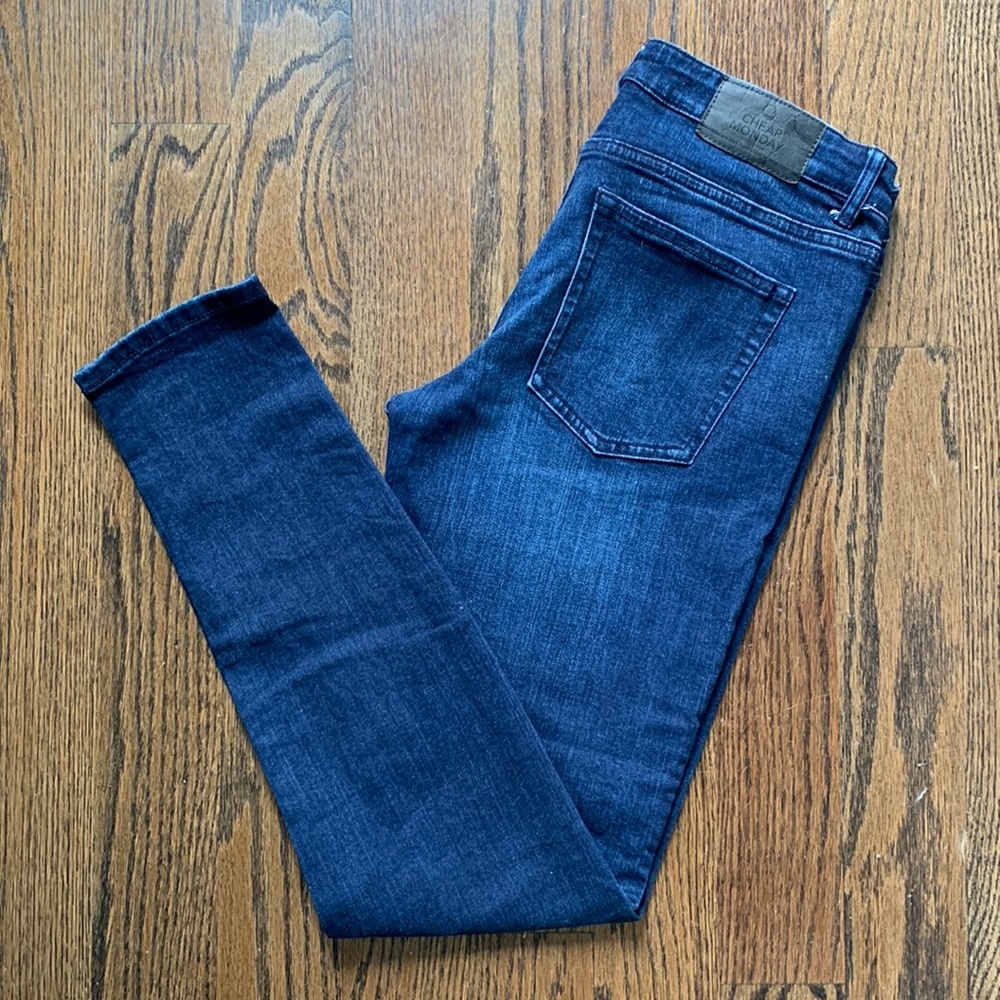 Cheap Monday low rise, dark wash, skinny jeans- size 28, length 30